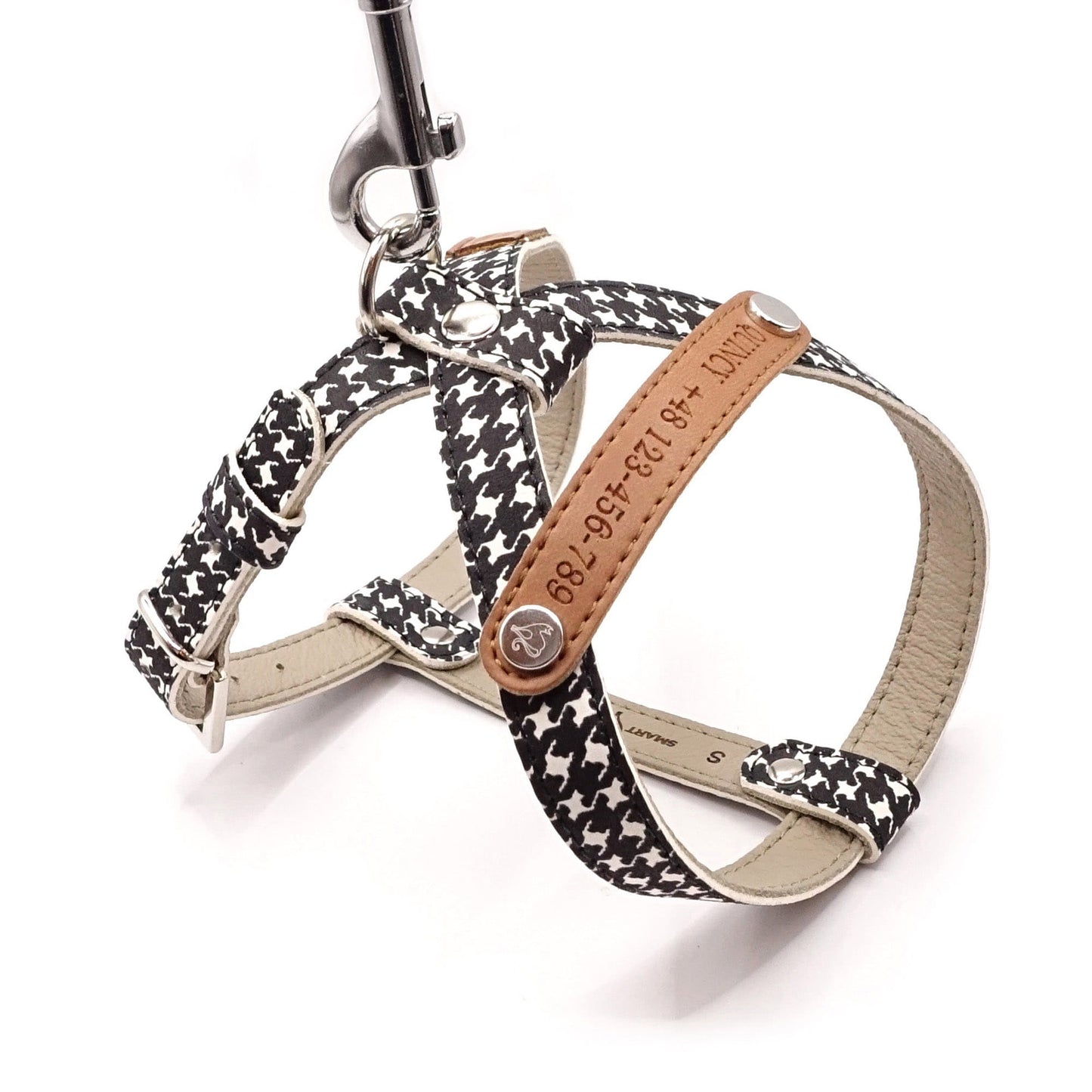 Ledergeschirr für einen kleinen Hund - Schwarz/Weiß