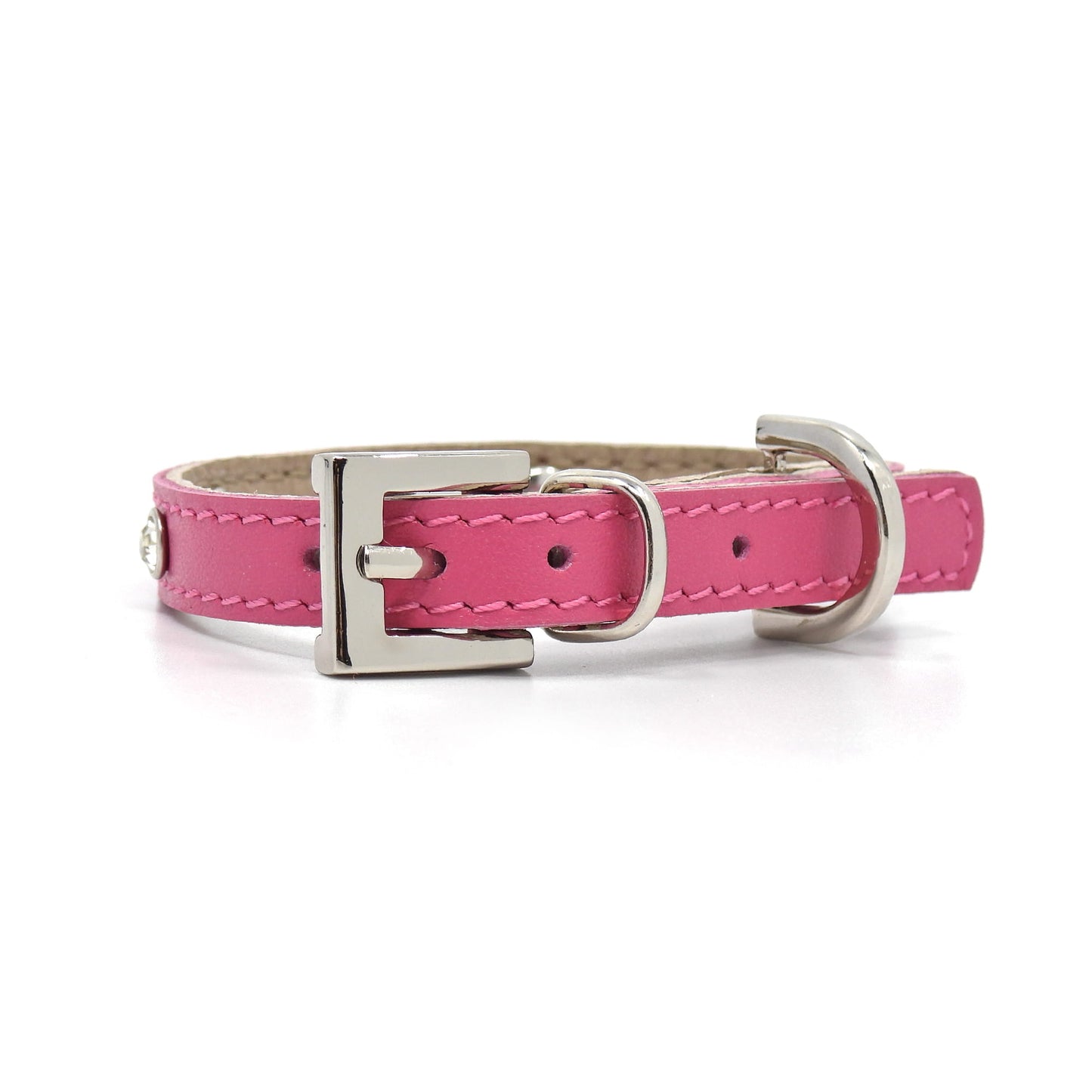 Glamour Hundehalsband aus Leder - Rosa, Kristalle
