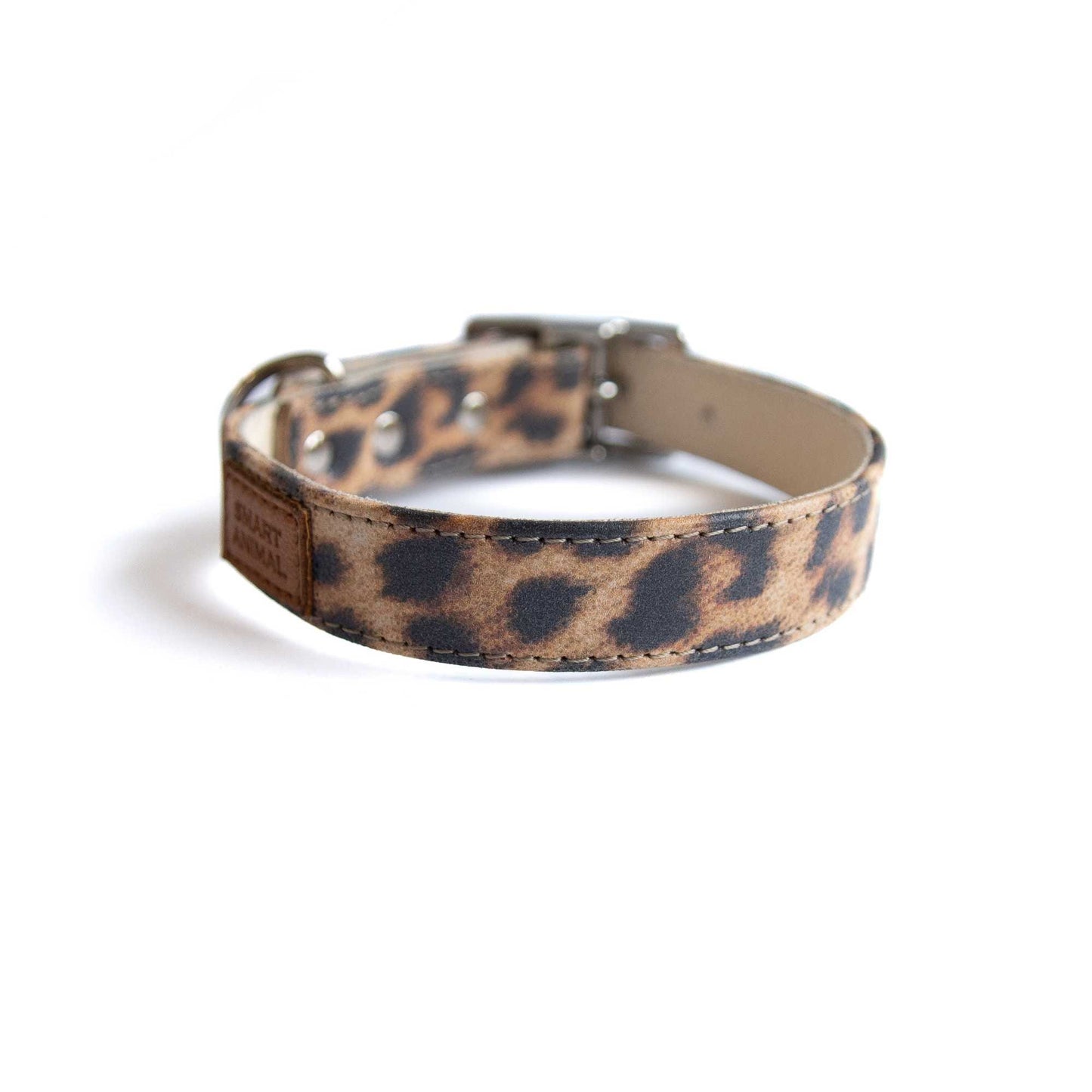 Lederhalsband für einen großen Hund - Leopard Blink mit silbernen Beschlägen