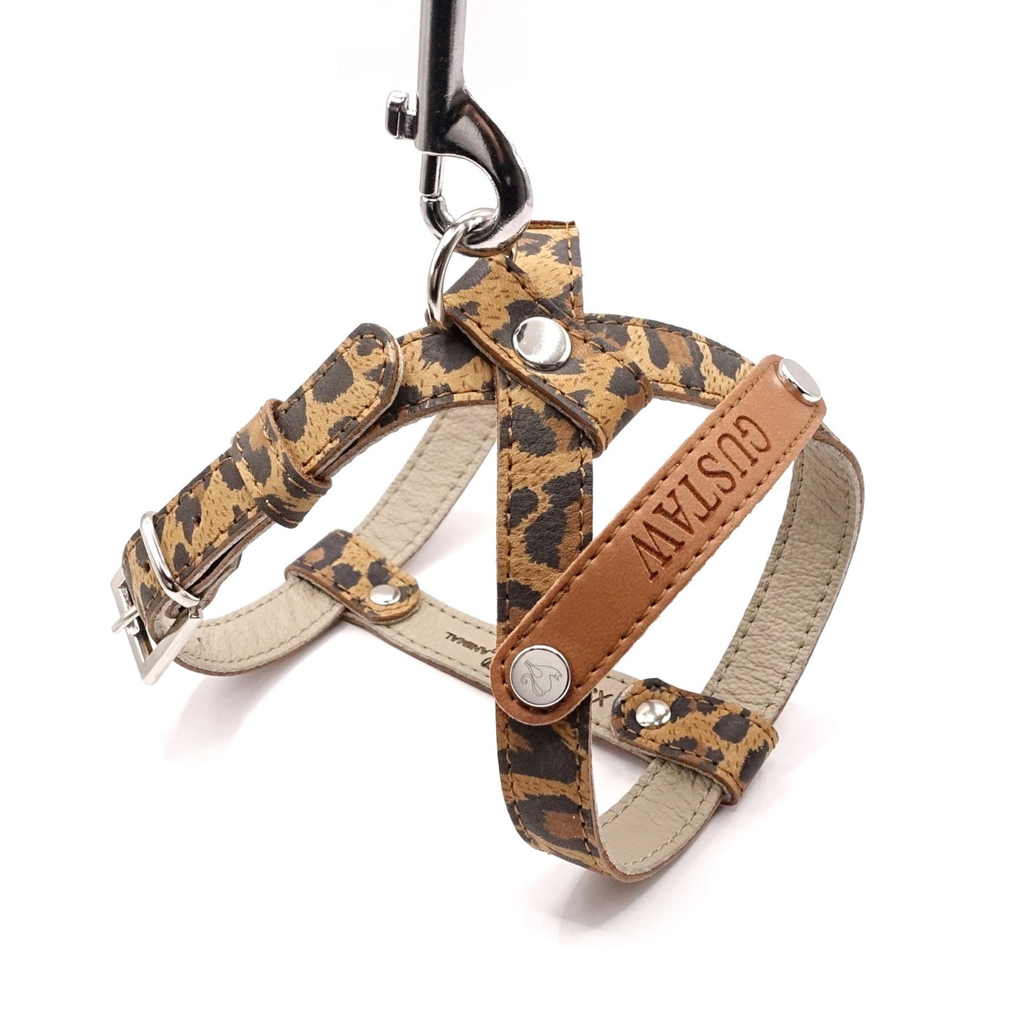 Ledergeschirr für einen kleinen Hund - Leopardenmuster