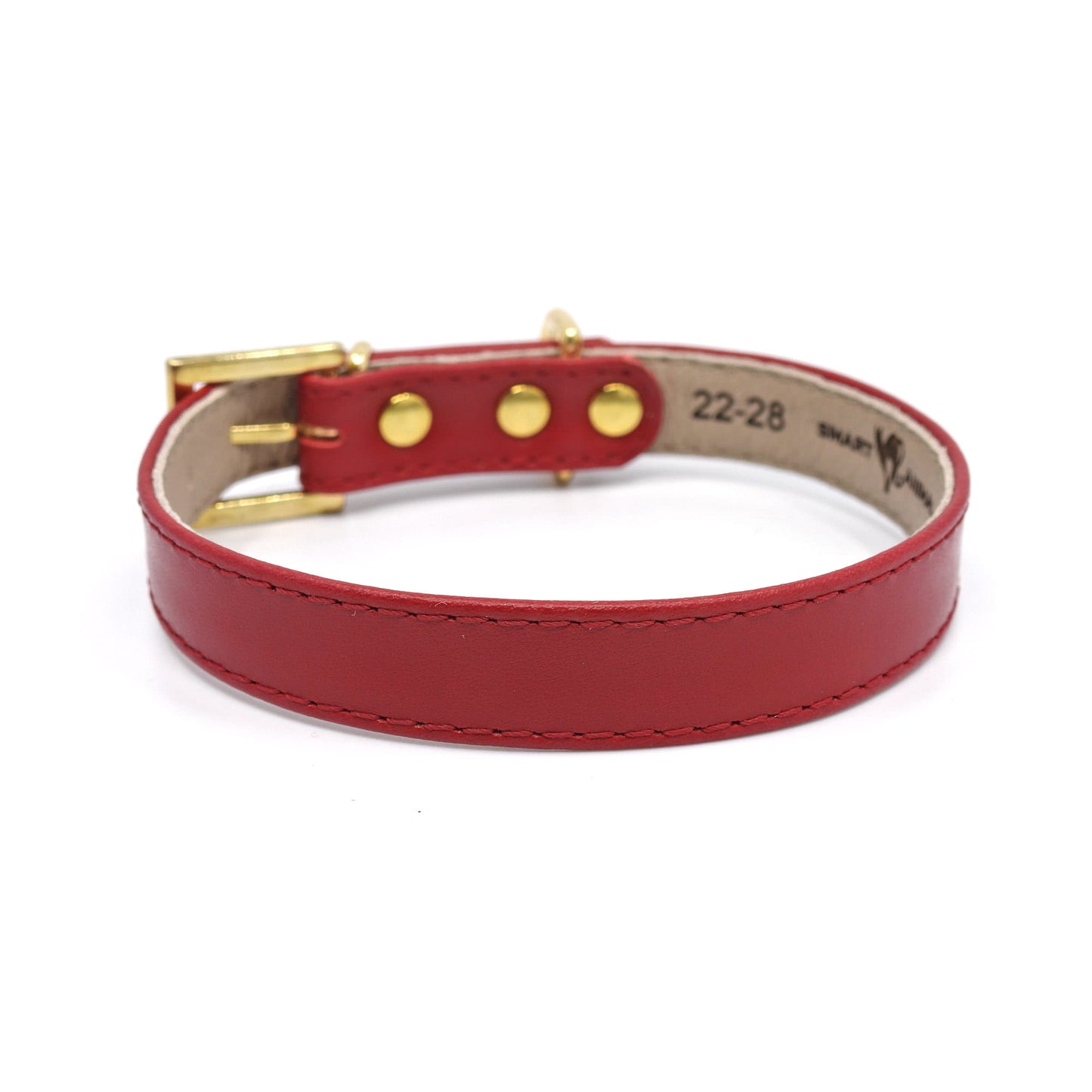 Lederhalsband für kleine Hunde, rot, goldene Beschläge