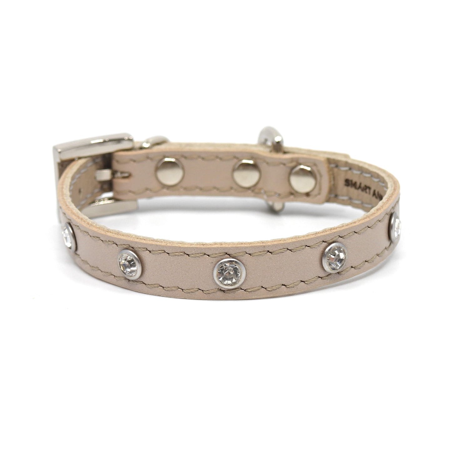 Glamour Hundehalsband aus Leder - beige, mit Kristallen