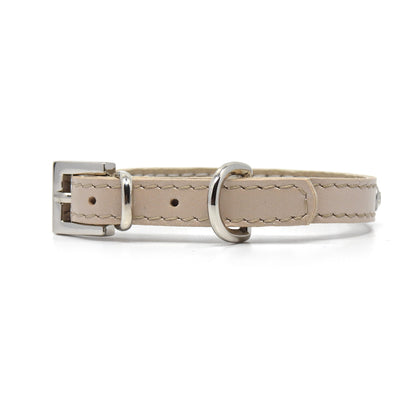 Glamour Hundehalsband aus Leder - beige, mit Kristallen
