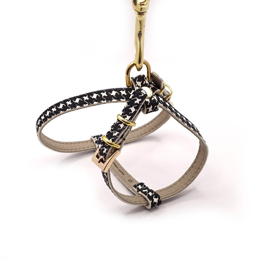 Hundegeschirr Piccolo - Leder - schwarz/weiß