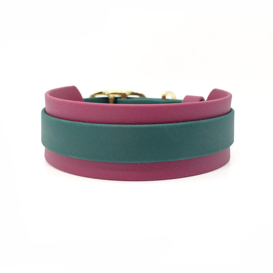 BioThane® Breithalsband für Windhunde - Weinrot + Grün (Doppelband)