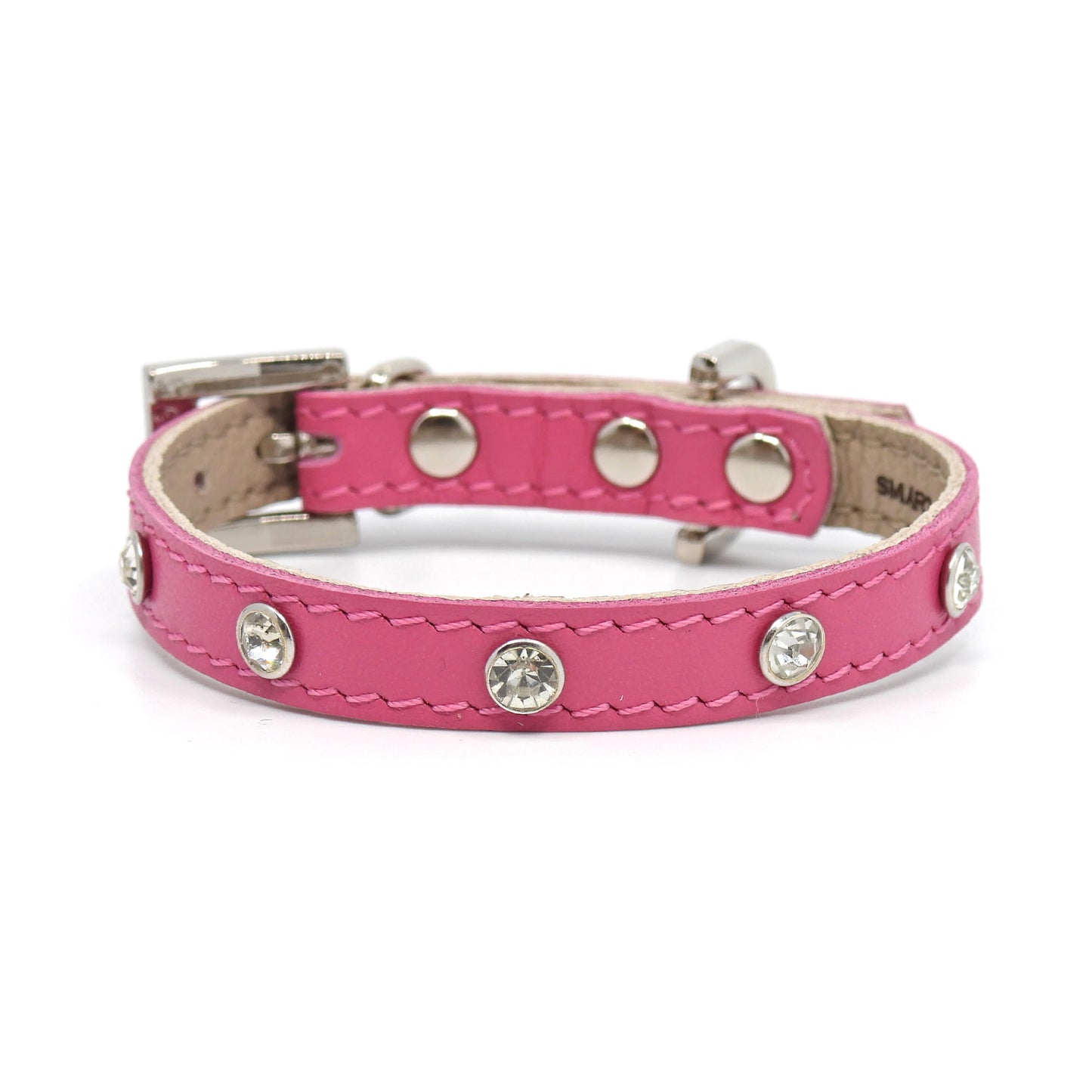 Glamour Hundehalsband aus Leder - Rosa, Kristalle