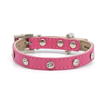 Glamour Hundehalsband aus Leder - Rosa, Kristalle