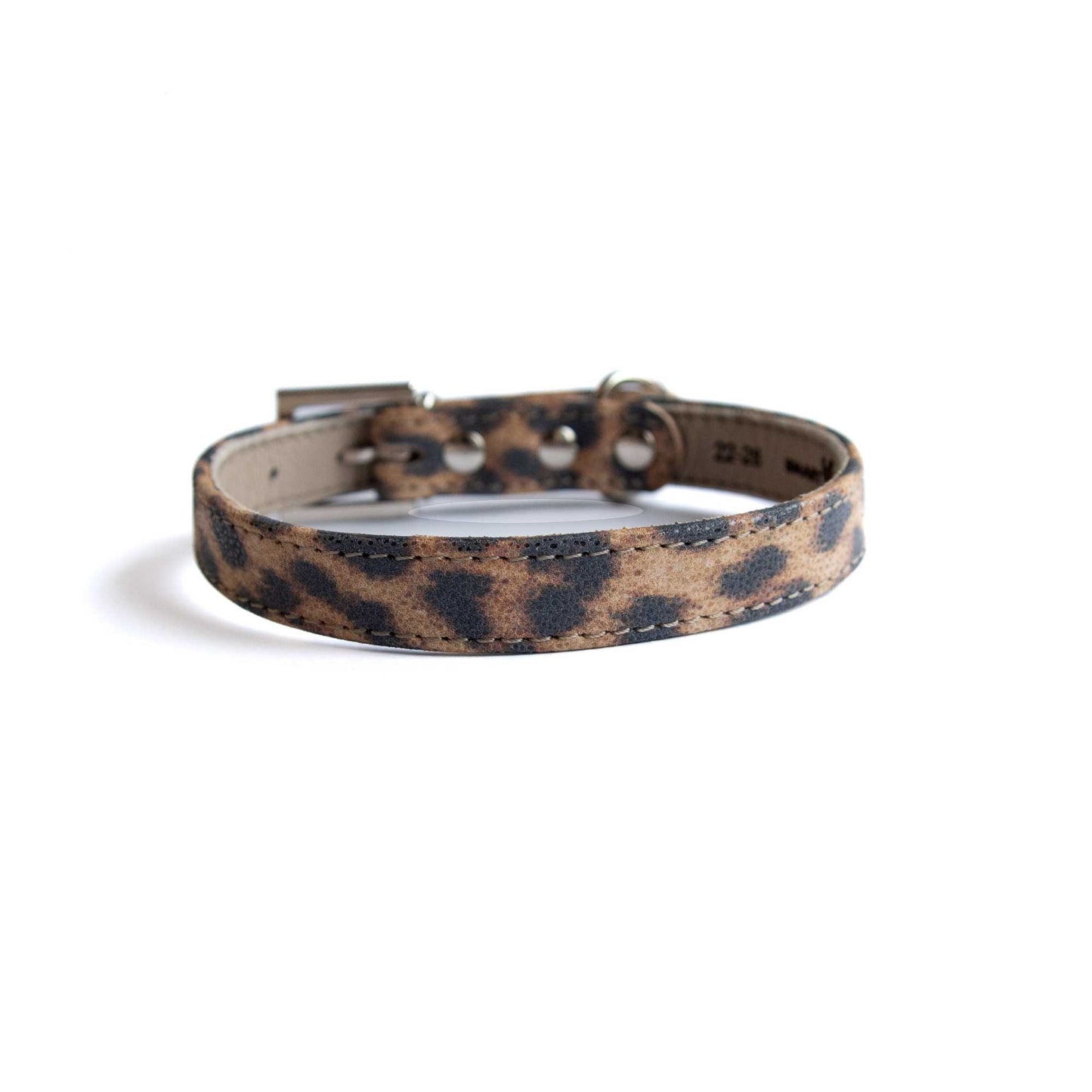 Lederhalsband für kleine Hunde - Leopard Blink mit silbernen Beschlägen