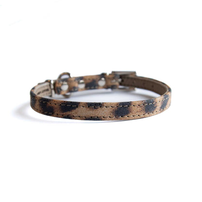 Lederhalsband für kleine Hunde - Leopard Blink mit silbernen Beschlägen
