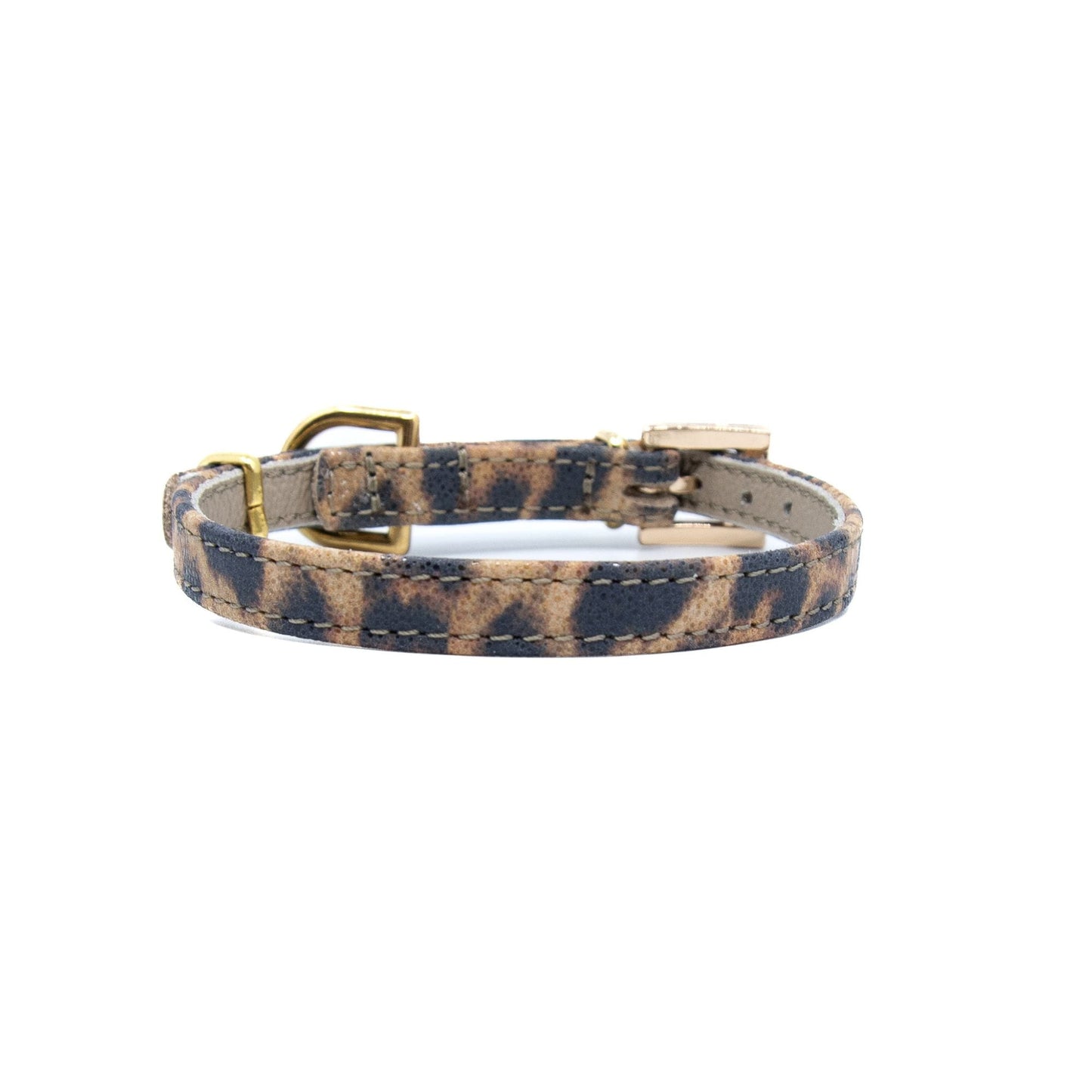 Lederhalsband für kleine Hunde - Leopard Blink mit goldenen Beschlägen