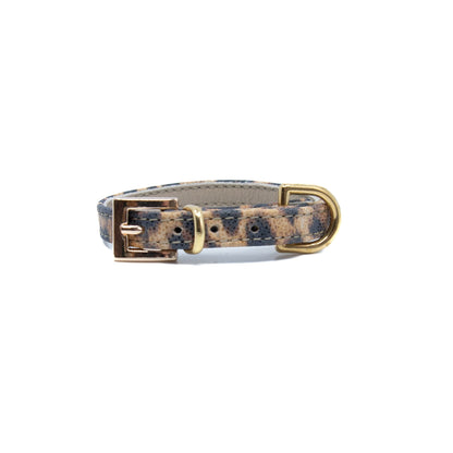 Lederhalsband für kleine Hunde - Leopard Blink mit goldenen Beschlägen