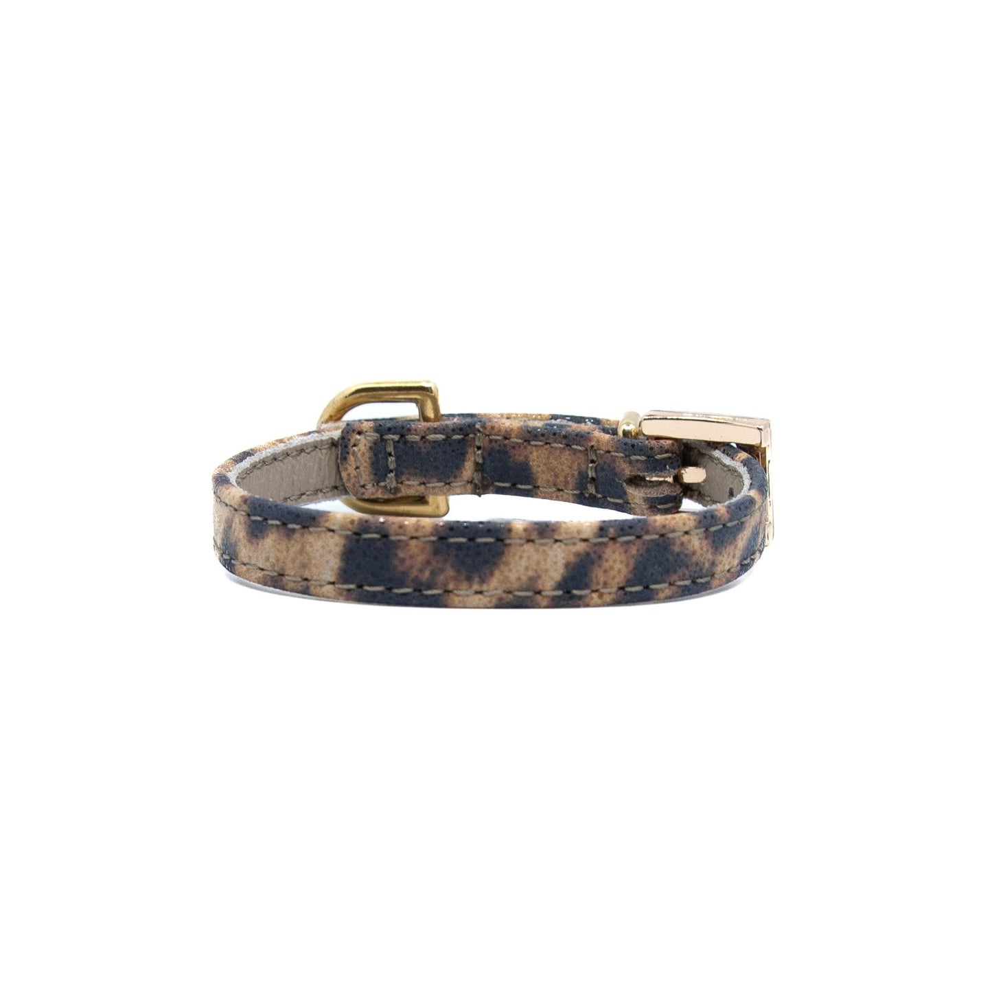 Lederhalsband für kleine Hunde - Leopard Blink mit goldenen Beschlägen