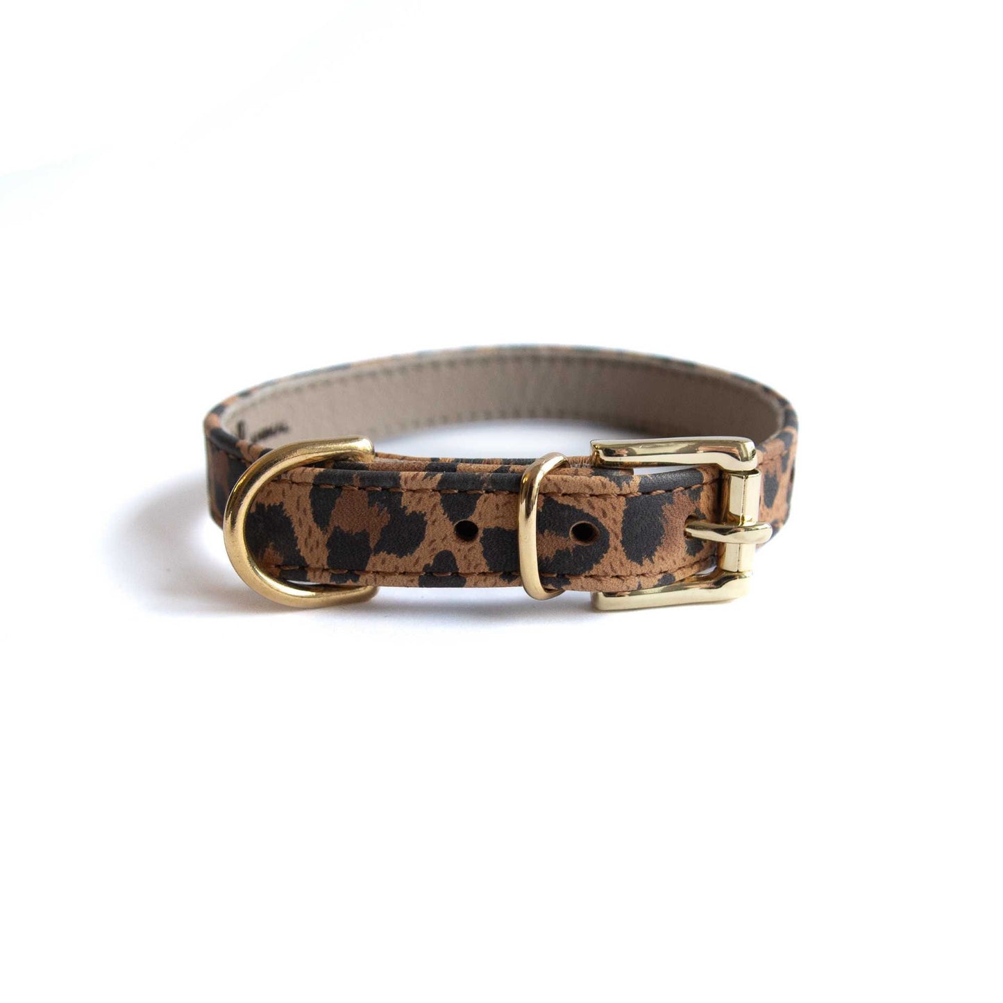 Lederhalsband für kleine Hunde - Leopard Ginger mit goldenen Beschlägen