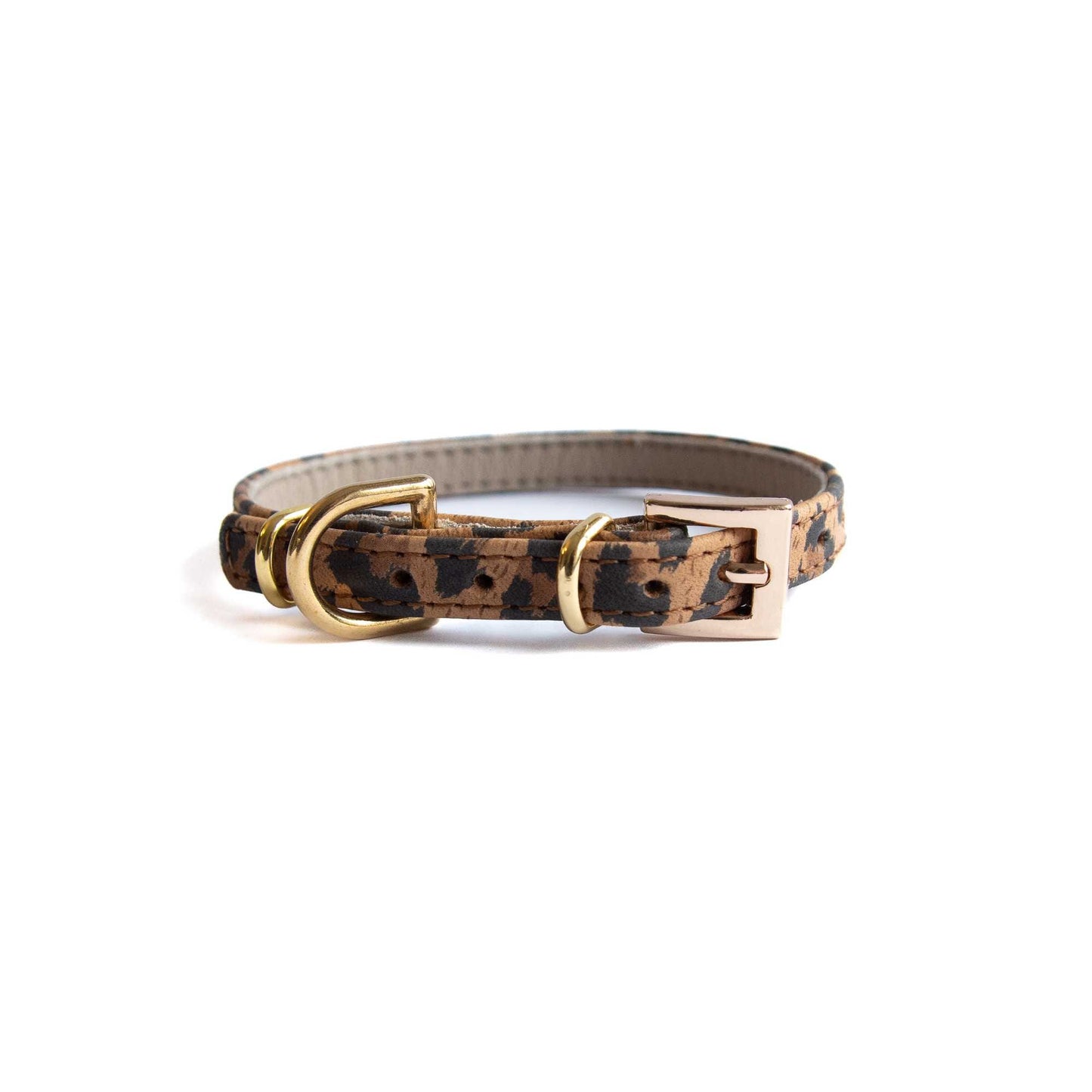 Lederhalsband für kleine Hunde - Leopard Ginger mit goldenen Beschlägen