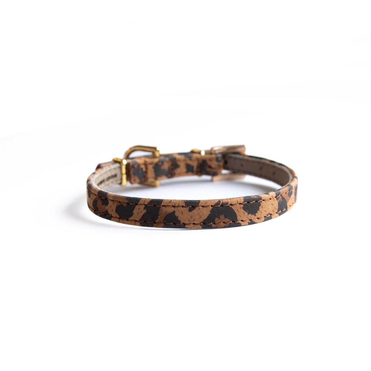 Lederhalsband für kleine Hunde - Leopard Ginger mit goldenen Beschlägen