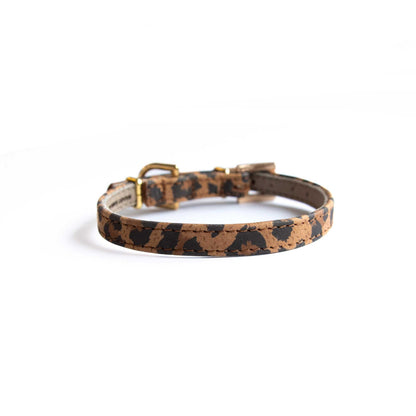 Lederhalsband für kleine Hunde - Leopard Ginger mit goldenen Beschlägen