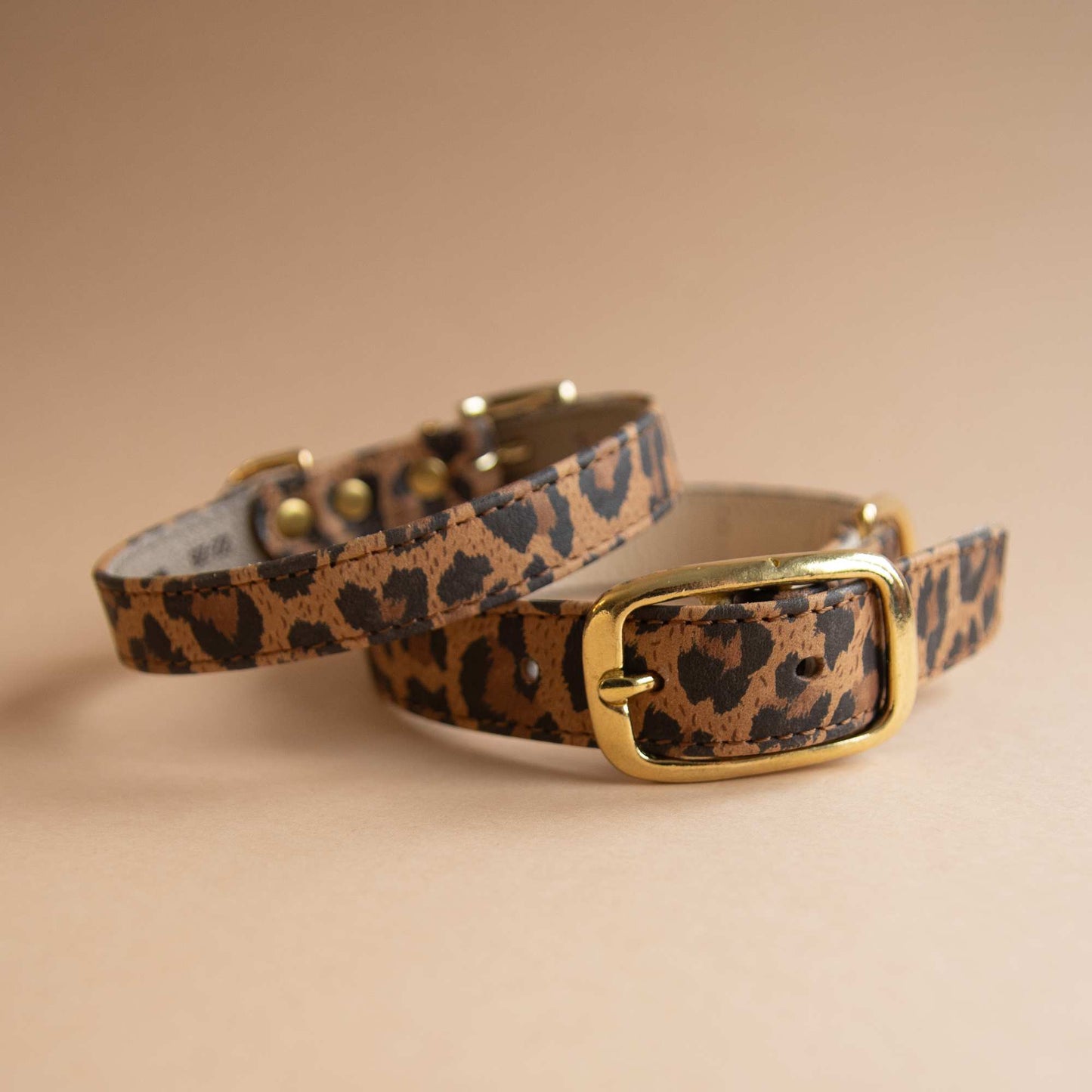 Lederhalsband für kleine Hunde - Leopard Ginger mit goldenen Beschlägen