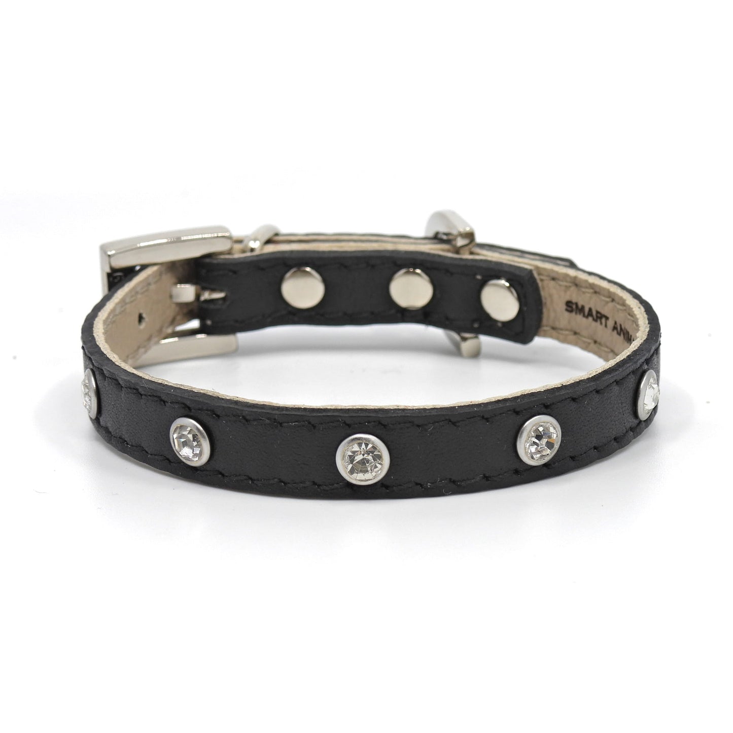 Glamour Hundehalsband aus Leder - schwarz, mit Kristallen