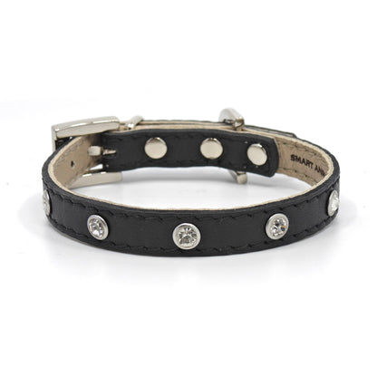 Glamour Hundehalsband aus Leder - schwarz, mit Kristallen
