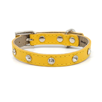 Glamour Hundehalsband aus Leder - gelb, Kristalle
