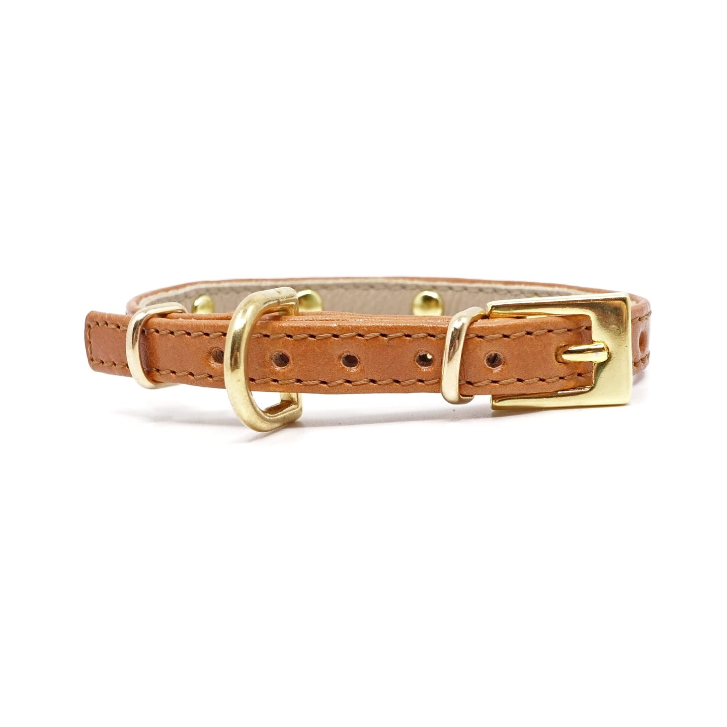 Glamour Hundehalsband aus Leder - Karamell, goldene Kristalle
