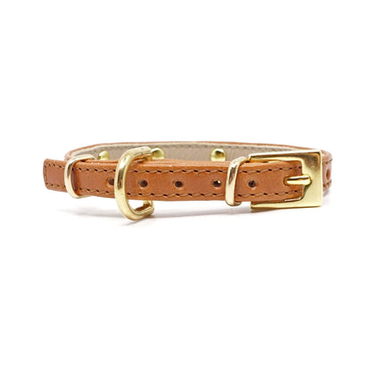 Glamour Hundehalsband aus Leder - Karamell, goldene Kristalle