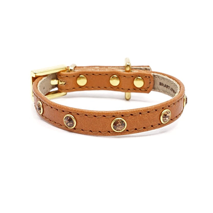 Glamour Hundehalsband aus Leder - Karamell, goldene Kristalle