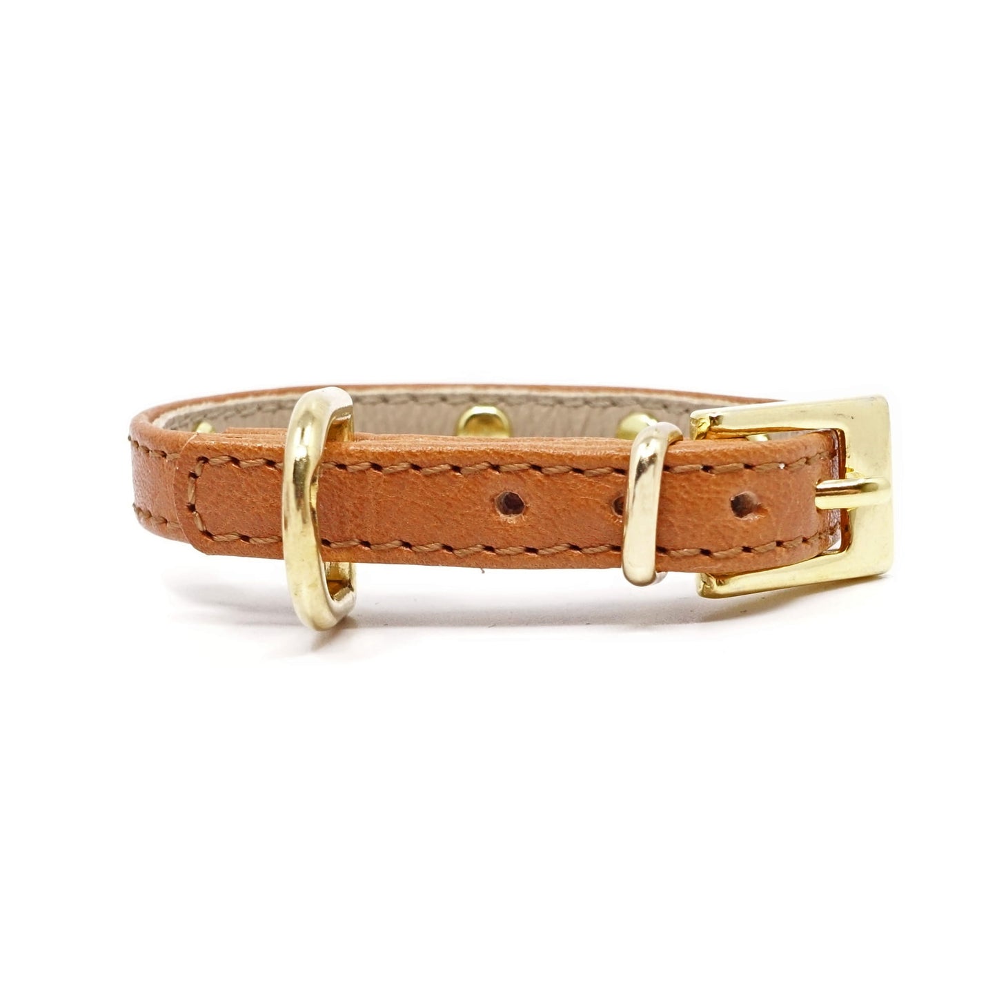 Glamour Hundehalsband aus Leder - Karamell, goldene Kristalle