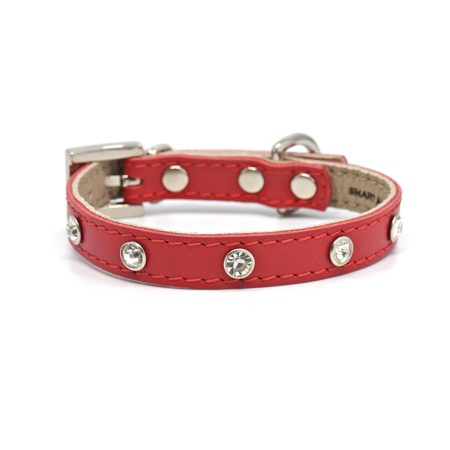 Glamour Hundehalsband aus Leder - rot, Kristalle
