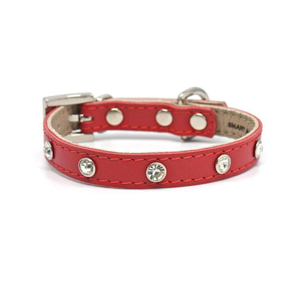 Glamour Hundehalsband aus Leder - rot, Kristalle