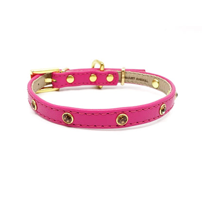 Glamour Hundehalsband aus Leder - Venezianisches-Rosa, Goldkristalle