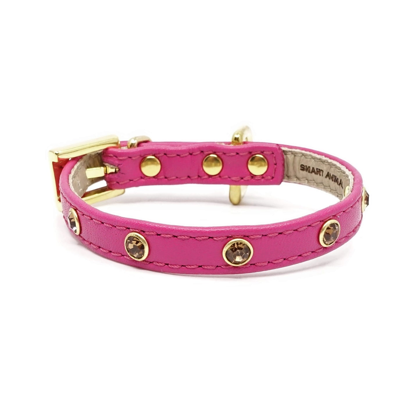 Glamour Hundehalsband aus Leder - Venezianisches-Rosa, Goldkristalle