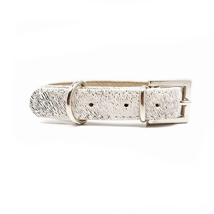 Glamour Hundehalsband aus Leder - Weiß, blaue Kristalle