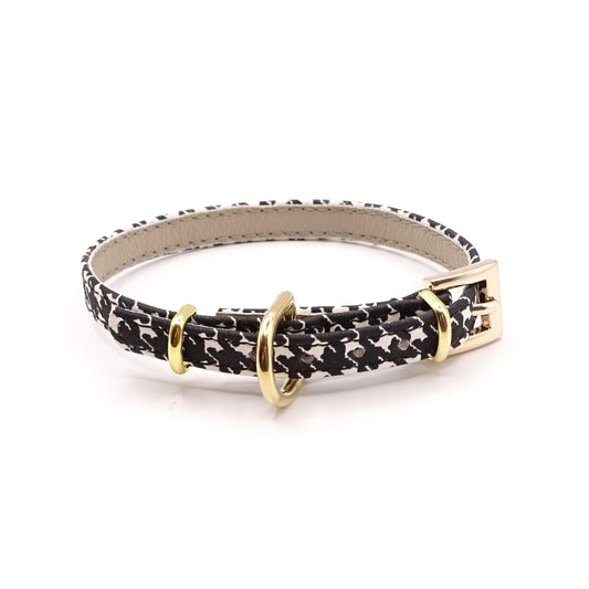 Lederhalsband für kleine Hunde - Schwarz/Weiß