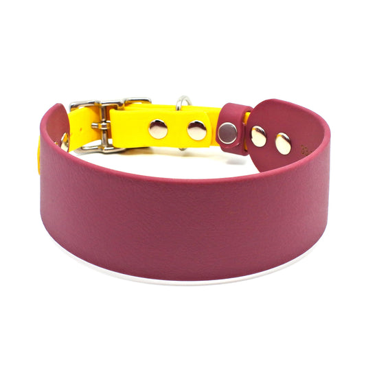 BioThane® Breithalsband für Windhunde - Weinrot + Gelb